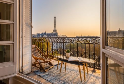 balcony paris view of the eiffel tower sunset